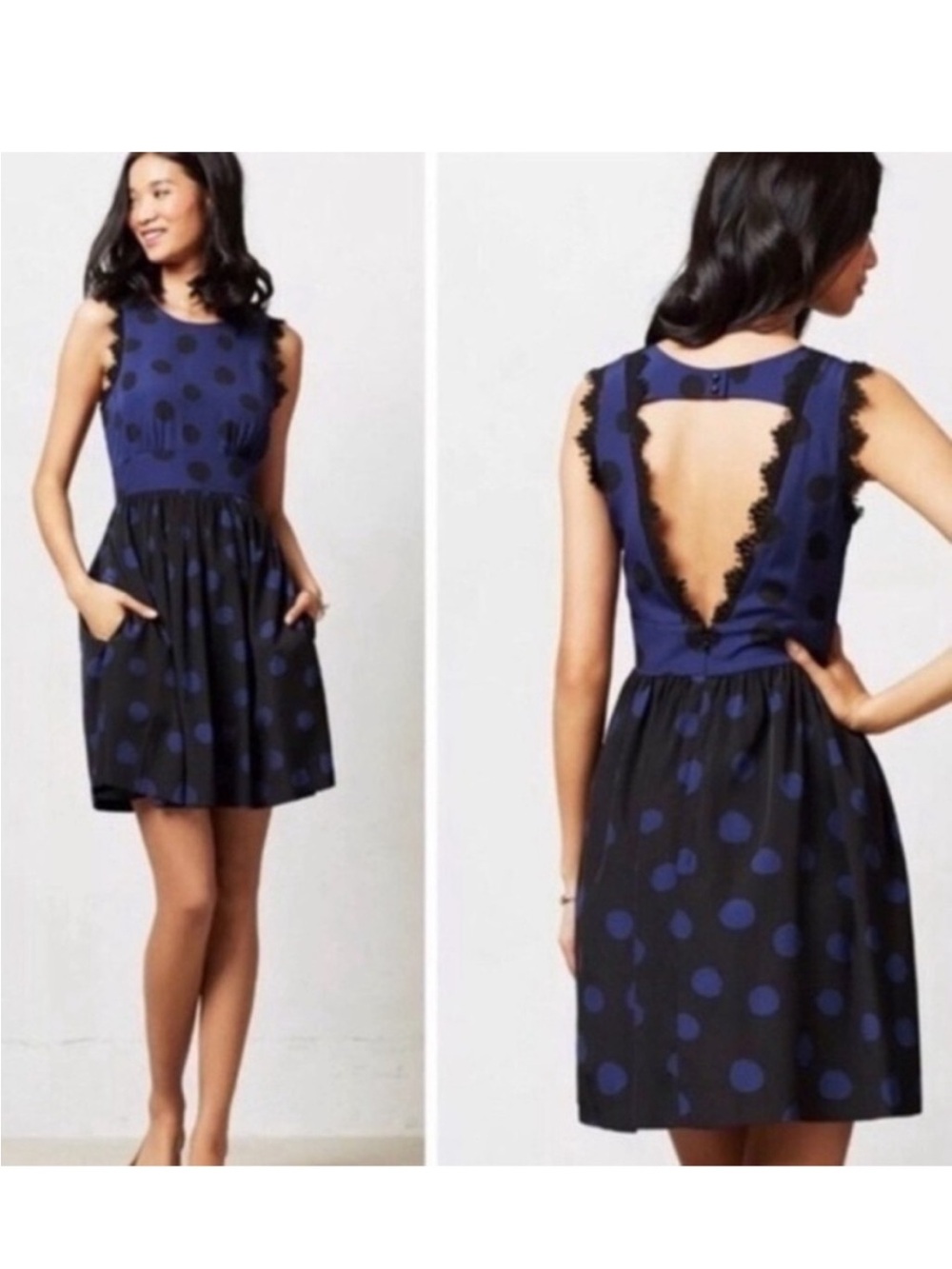 Anthropologie Corey Lynn Calter Navy/Marin Polkadot Dress. 4. NWT. $198!